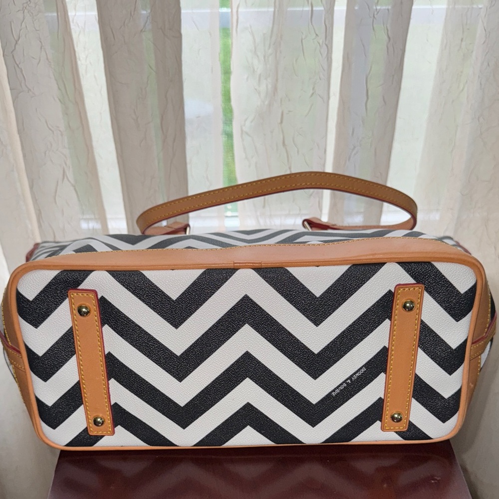Dooney & Bourke Chevron Tote -  Black and White with Tan Leather Trim - Picture 8 of 13